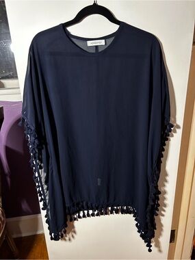 Adreamly Navy Tassel-Trim Swim Cover-Up